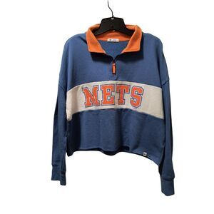 New York Mets '47 Royal Remi Quarter-Zip Cropped Sweatshirt Women's Large Blue